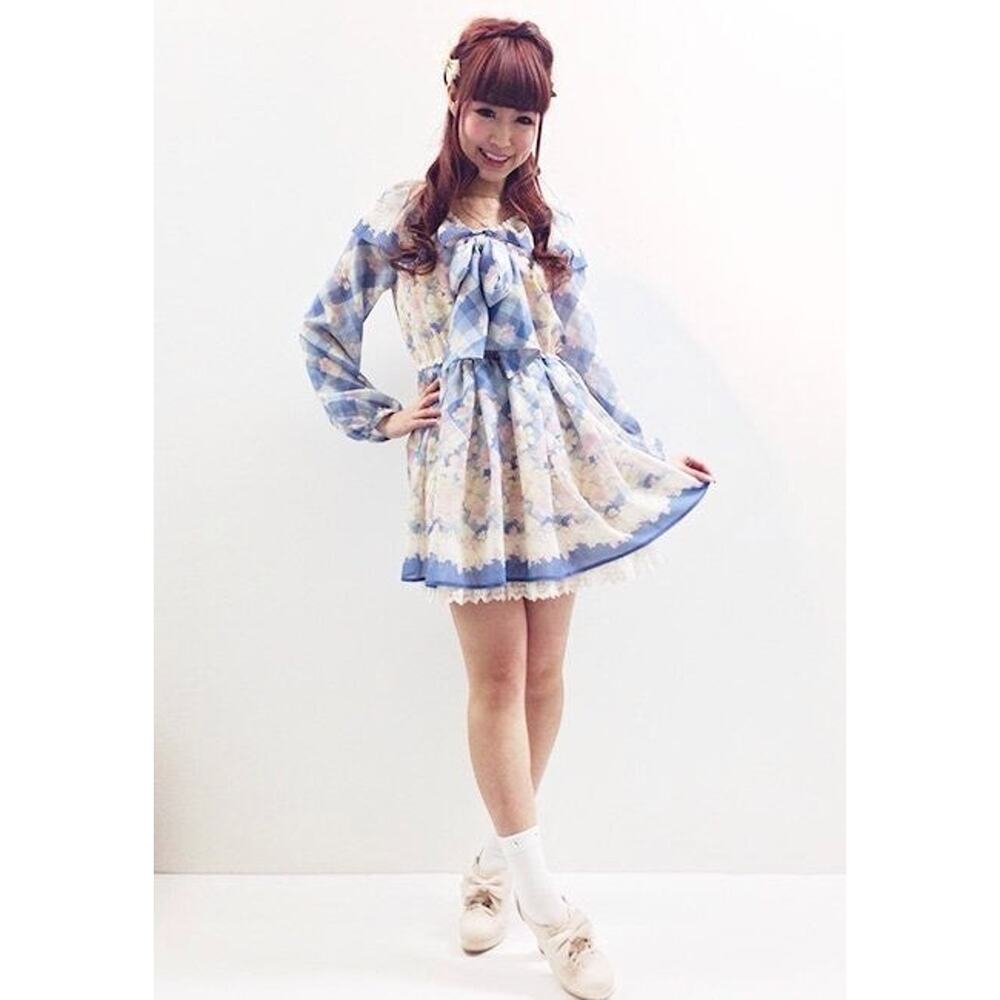 Liz Lisa Gingham x Floral Ribbon Bow Dress Jfashion Gyaru Coquette Fairycore - Picture 3 of 16